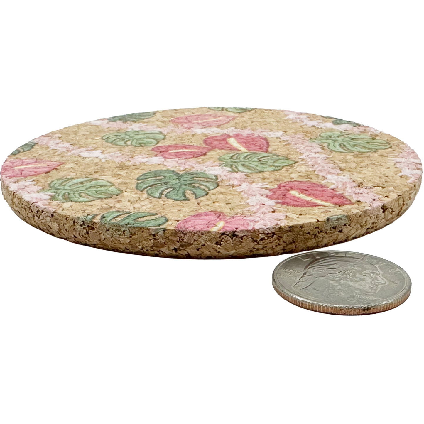 Anthurium, Monstera, Plumeria Lei Cork Coaster