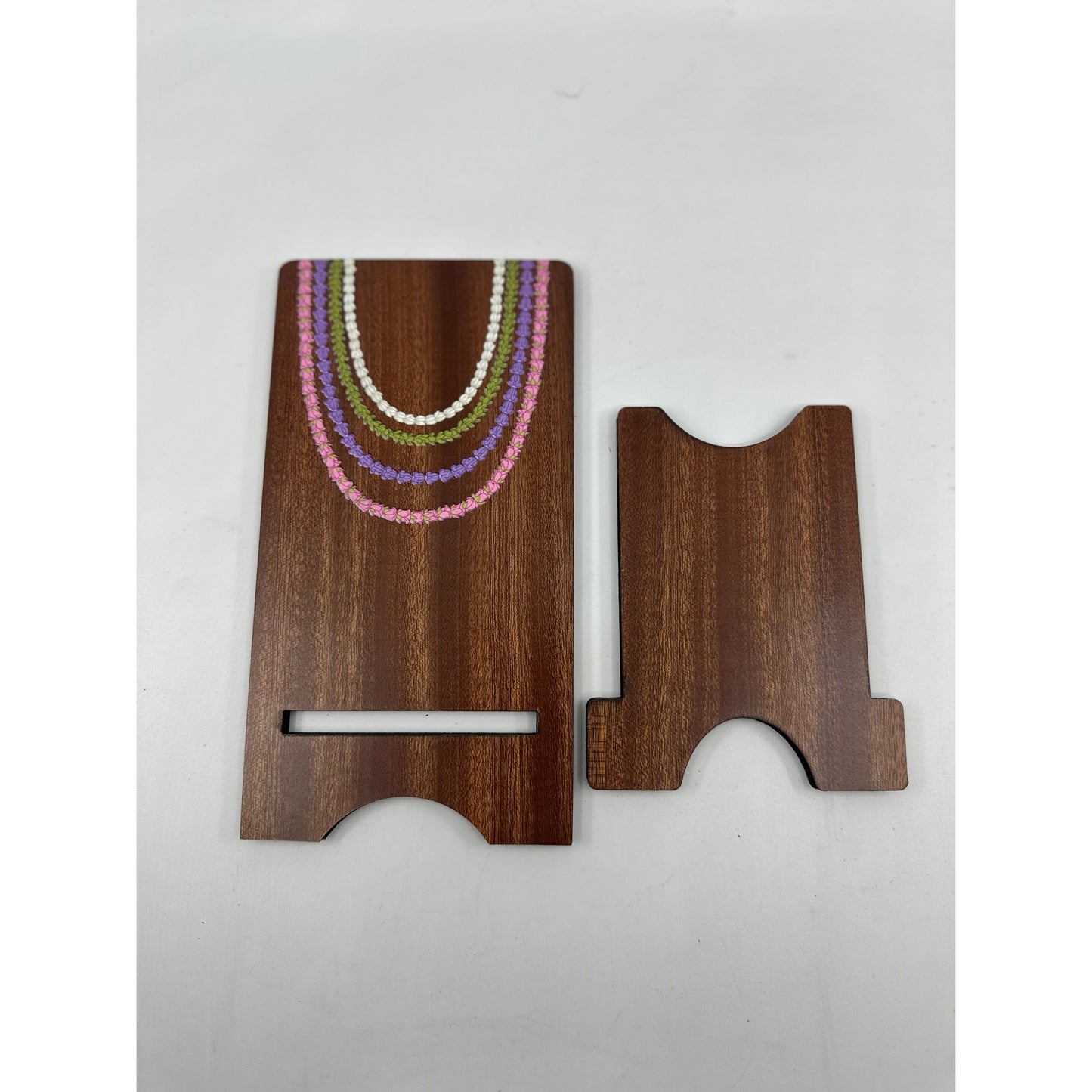 Laser Cut Sapele Plywood Phone Stand - Draped Lei