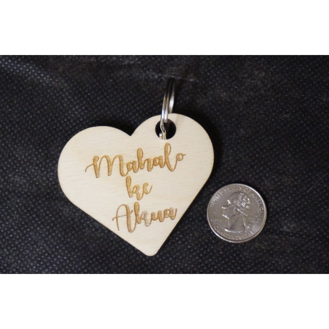 Mahalo Ke Akua Heart Shaped Wood Keychain