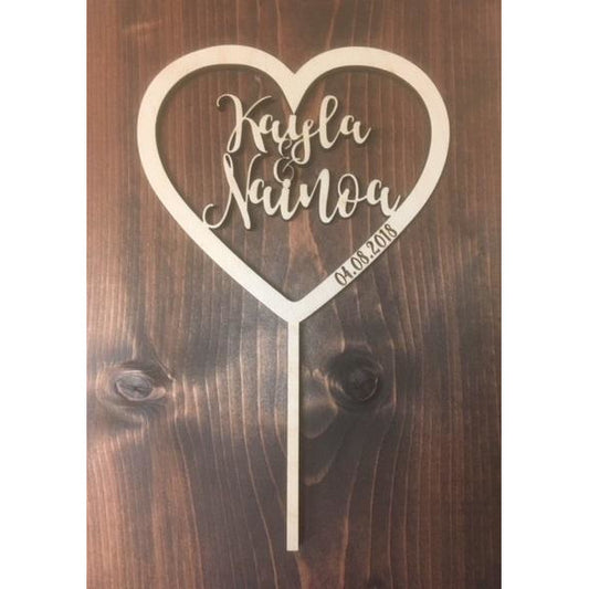 CUSTOM Heart with Names Wood Cake Topper