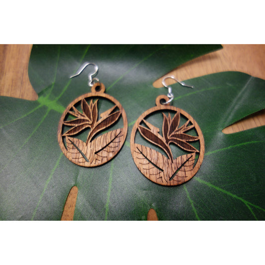 Koa Wood Bird of Paradise Earrings