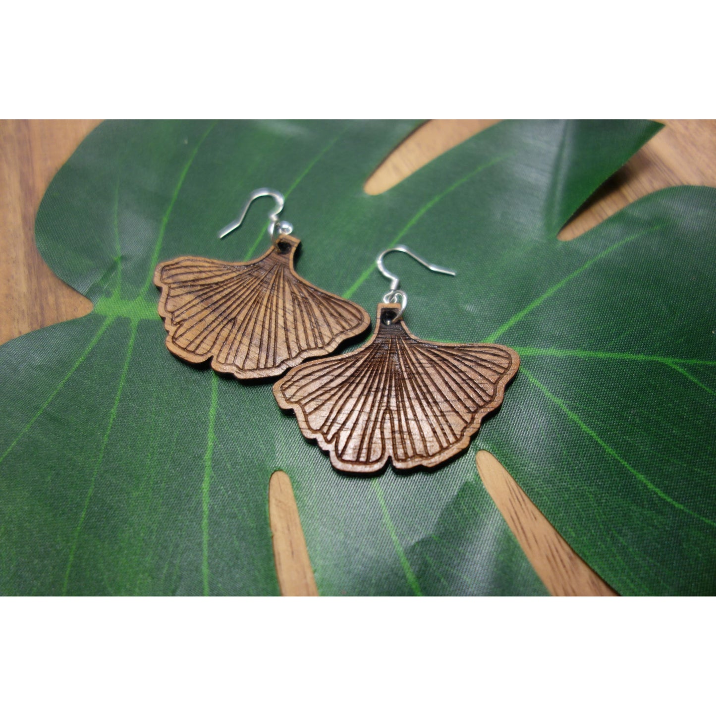 Koa Wood Gingko Leaf Earrings