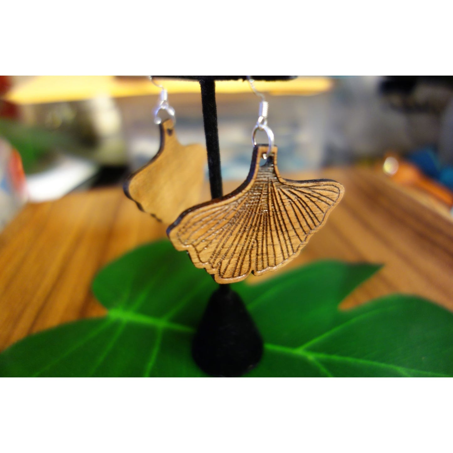 Koa Wood Gingko Leaf Earrings
