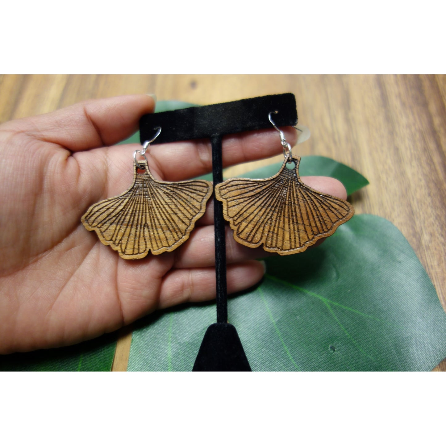 Koa Wood Gingko Leaf Earrings