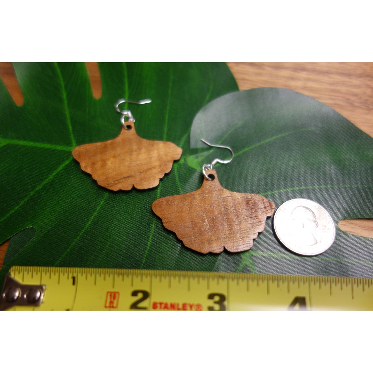 Koa Wood Gingko Leaf Earrings