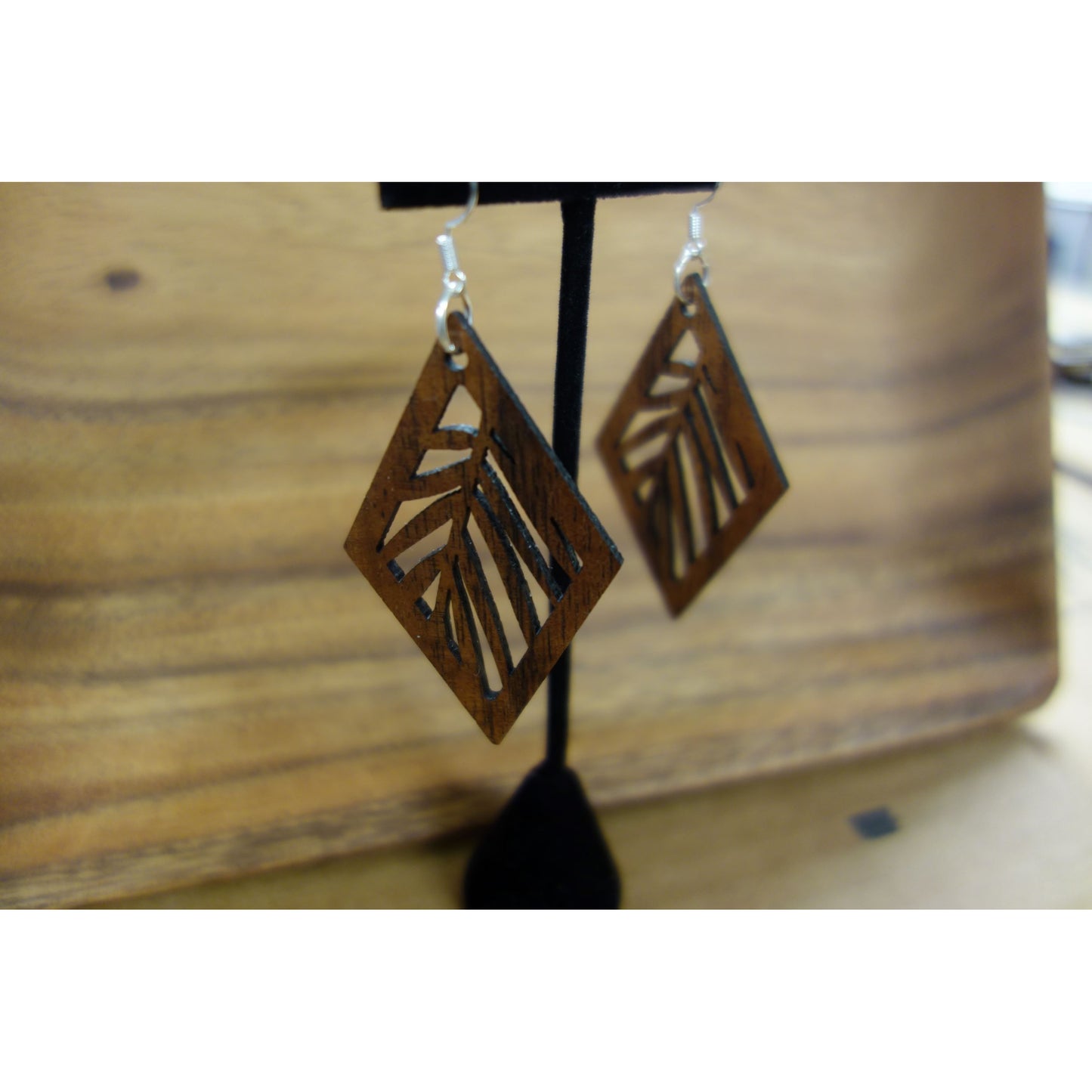 Koa Wood Palm Leaf Earrings