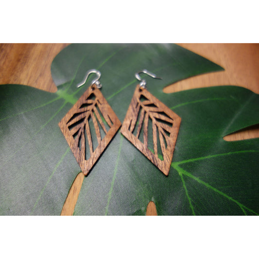 Koa Wood Palm Leaf Earrings
