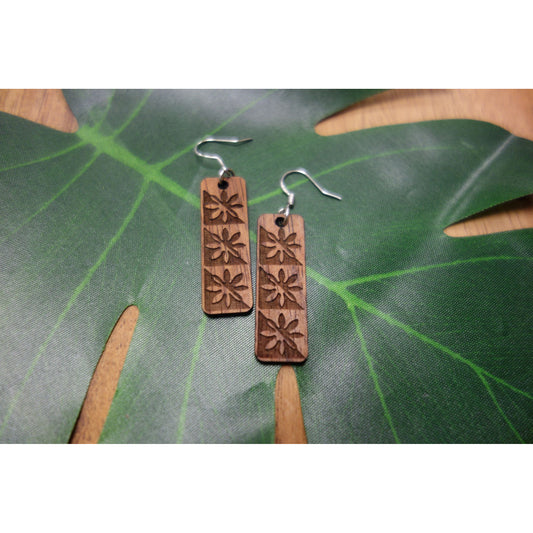 Koa Wood Naupaka Flower Earrings