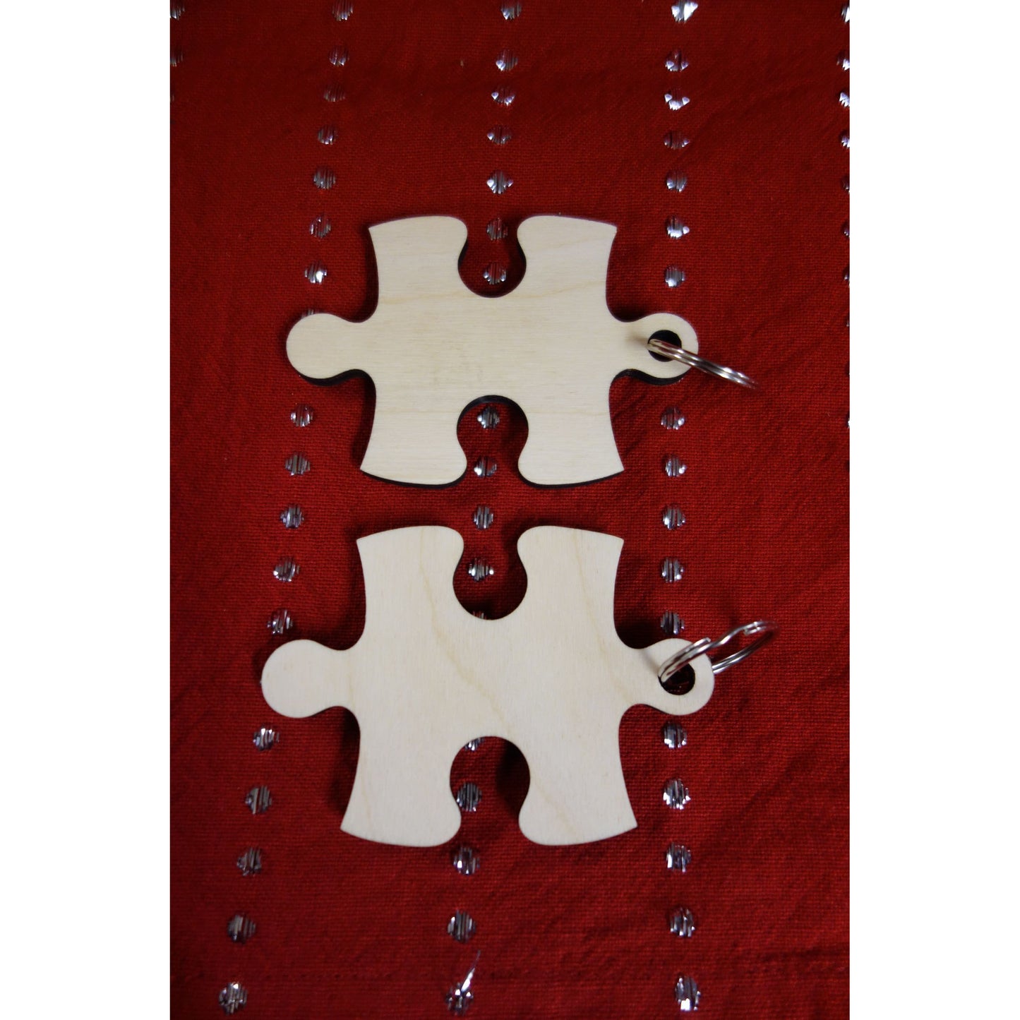 NEW: Personalized Wood Puzzle Piece Matching Key Chain Roman Numeral Date