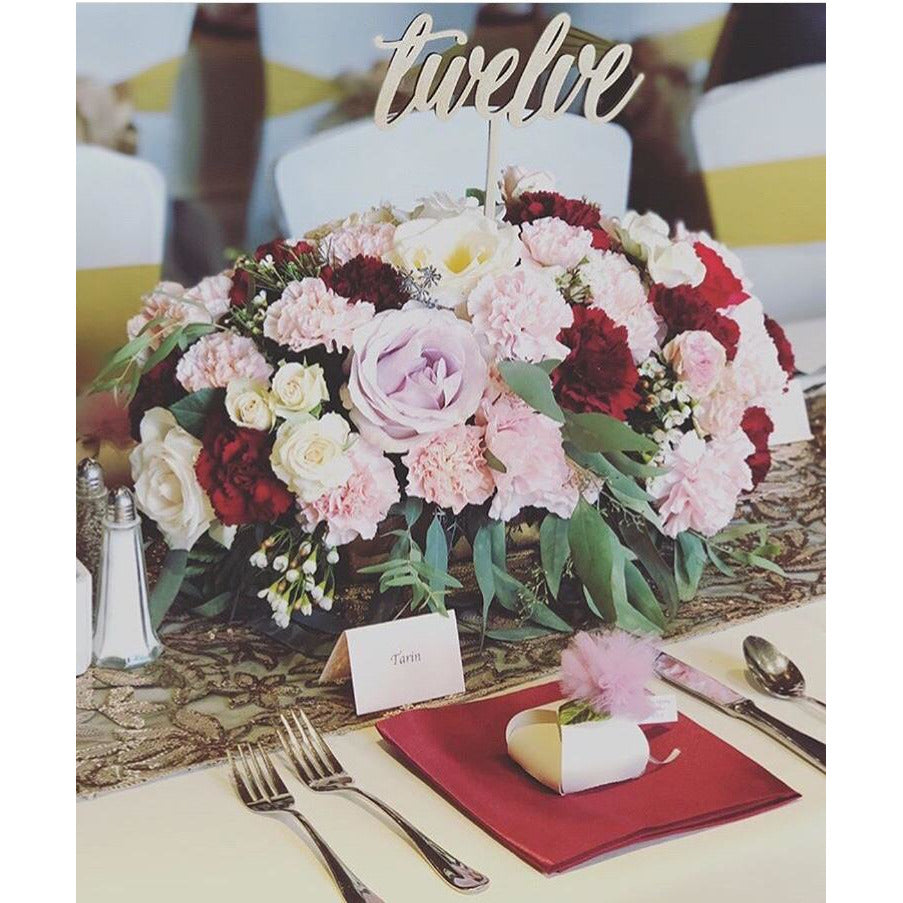 *RENTAL* Table Numbers, Wooden Script Sticks