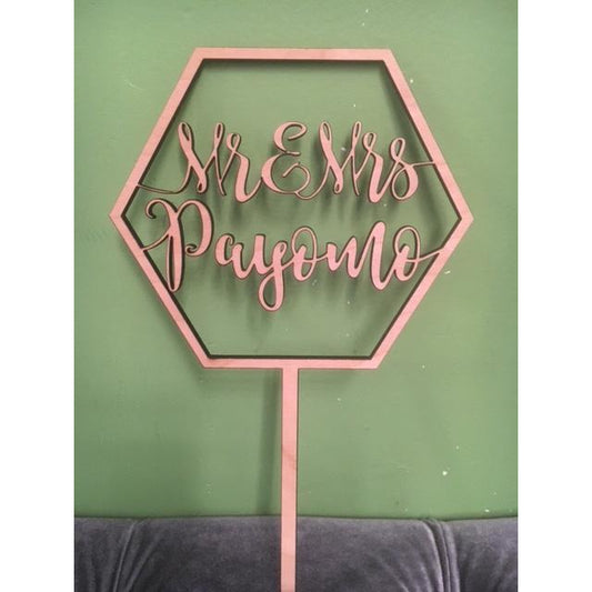 CUSTOM Hexagon with Names Wood Cake Topper