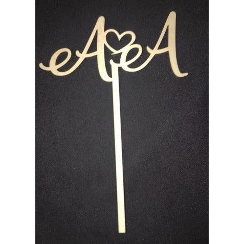 CUSTOM Initials with Heart Wood Cake Topper