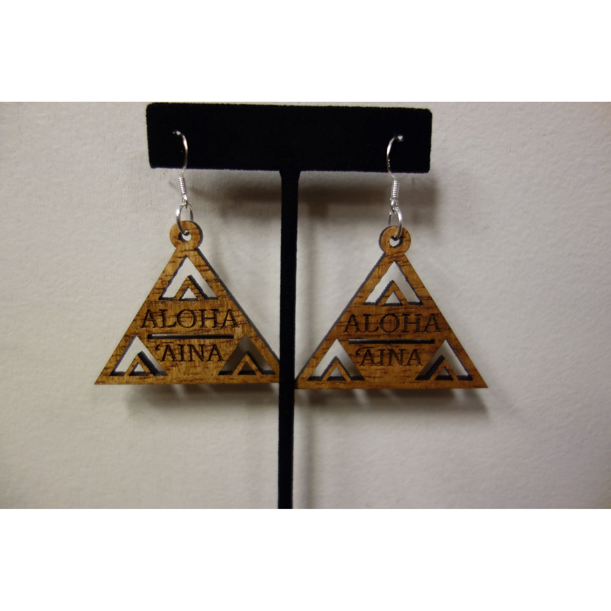 Aloha Aina Triangle Solid Koa Wood Earrings Aloha Cuts Aloha