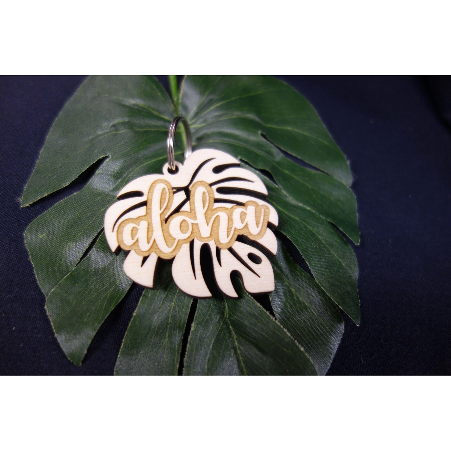 Monstera with Aloha Wood Keychain