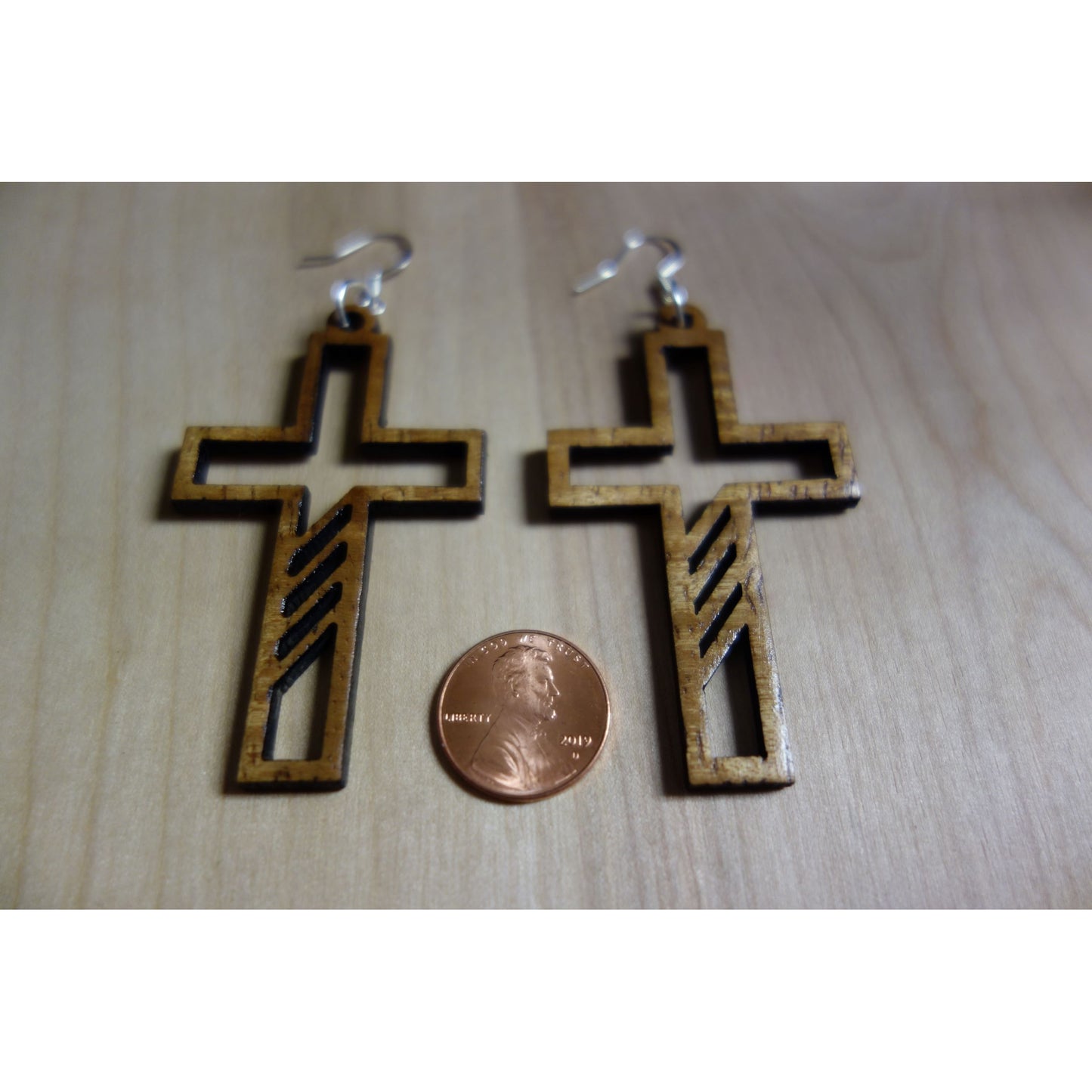 Solid Koa Wood Cross Earrings