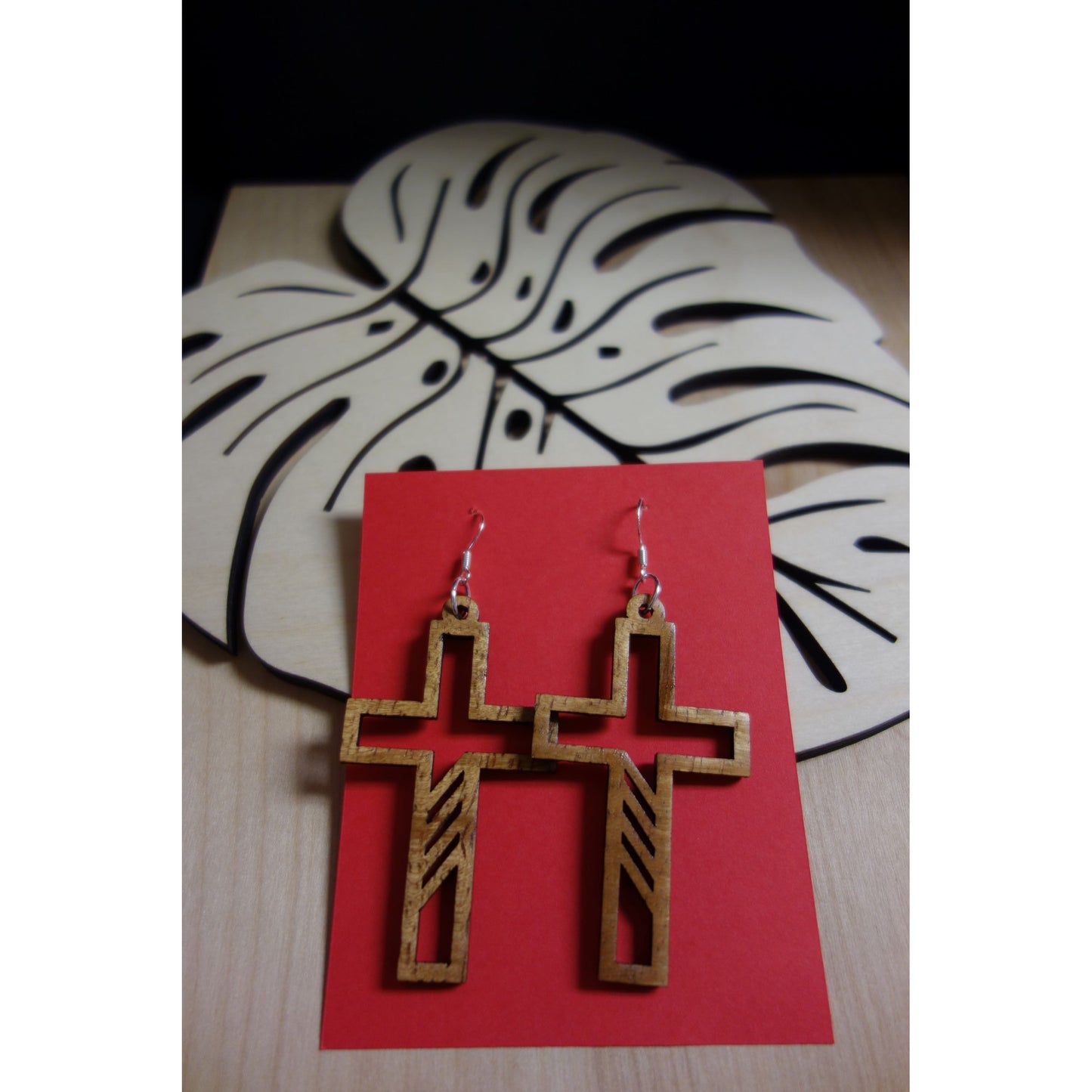 Solid Koa Wood Cross Earrings