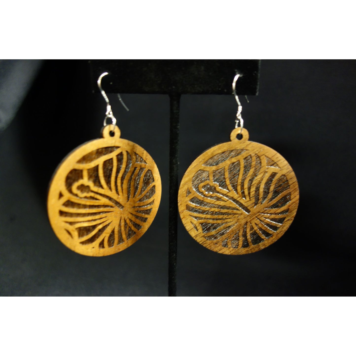 Solid Koa Wood Hibiscus Circle Earrings