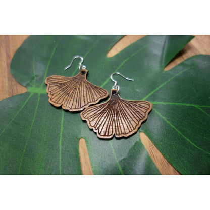 Koa Wood Gingko Leaf Earrings