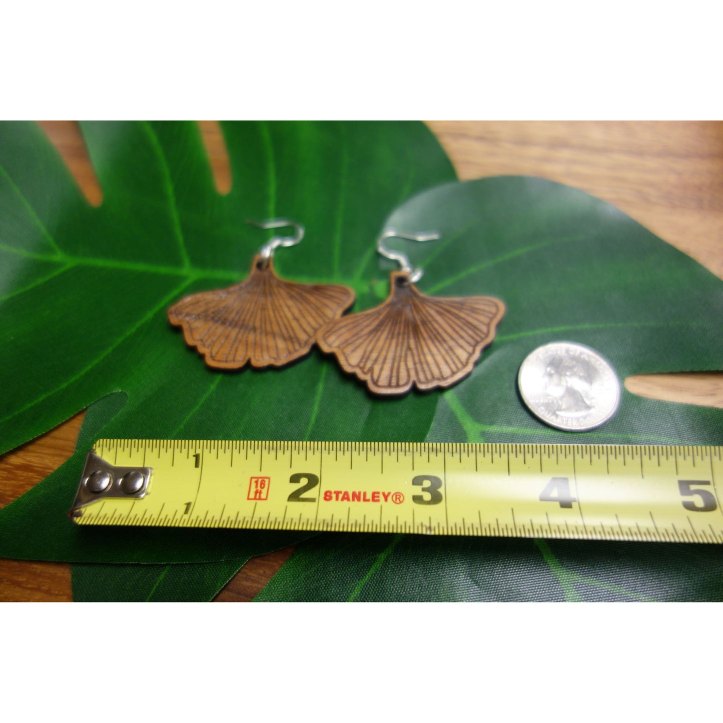 Koa Wood Gingko Leaf Earrings