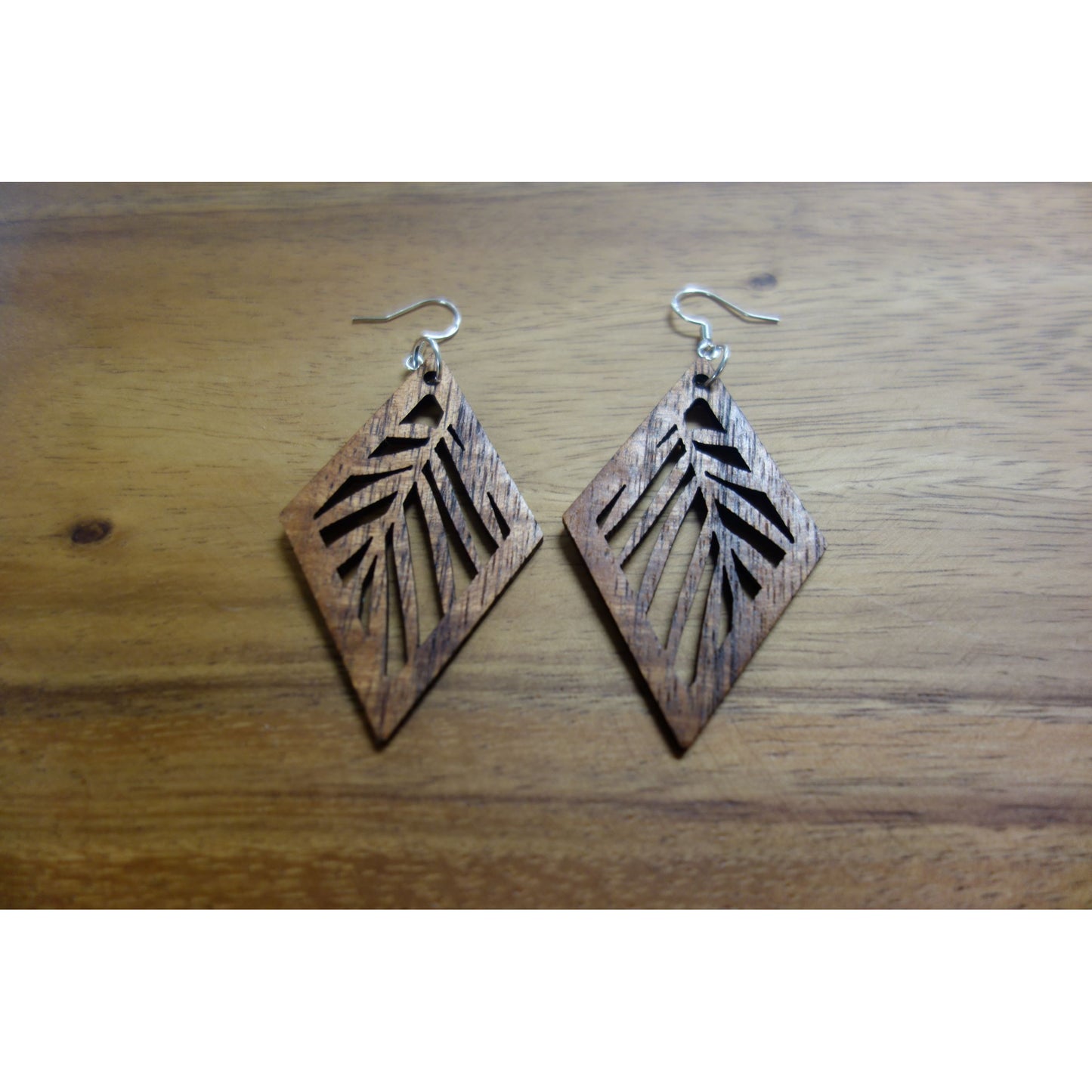 Koa Wood Palm Leaf Earrings