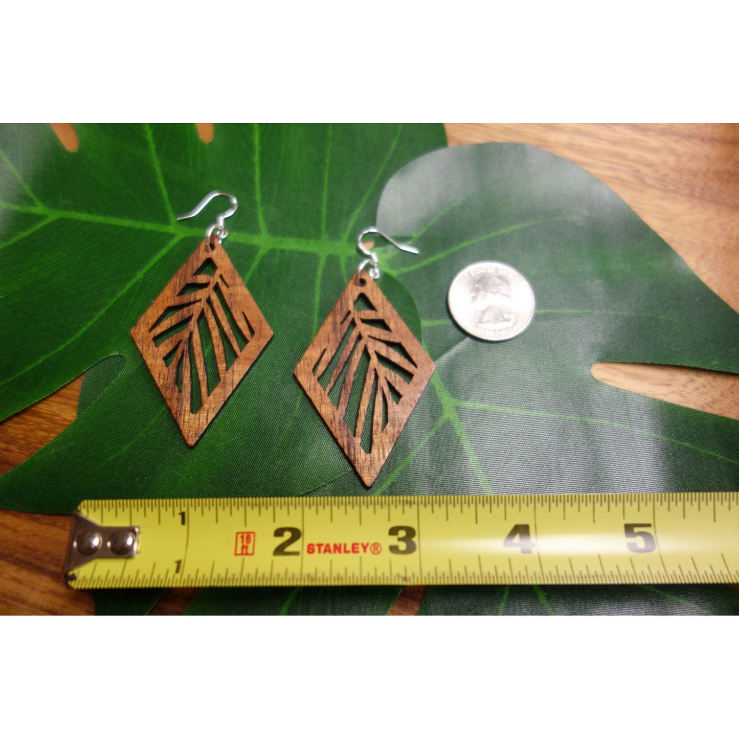 Koa Wood Palm Leaf Earrings