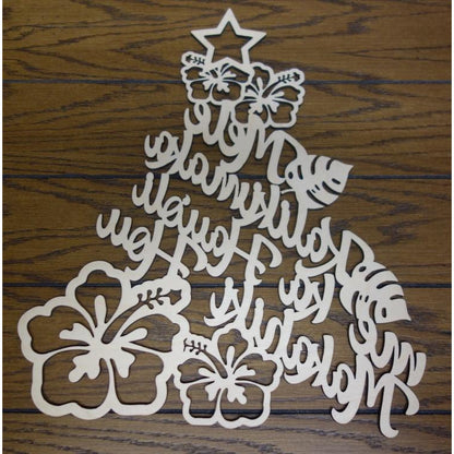 Laser Cut Mele Kalikimaka me ka Hauoli Makahiki Hou Tree Door Hanger