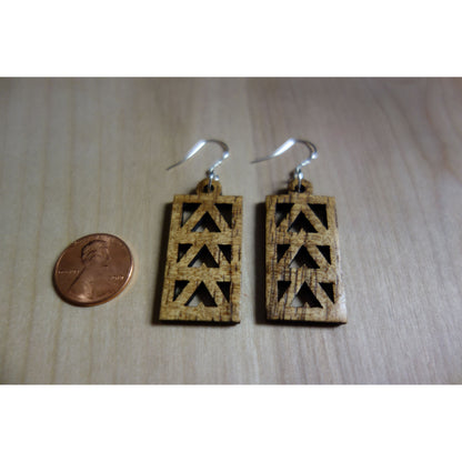 Solid Koa Wood Triple Mauna Triangle Earrings