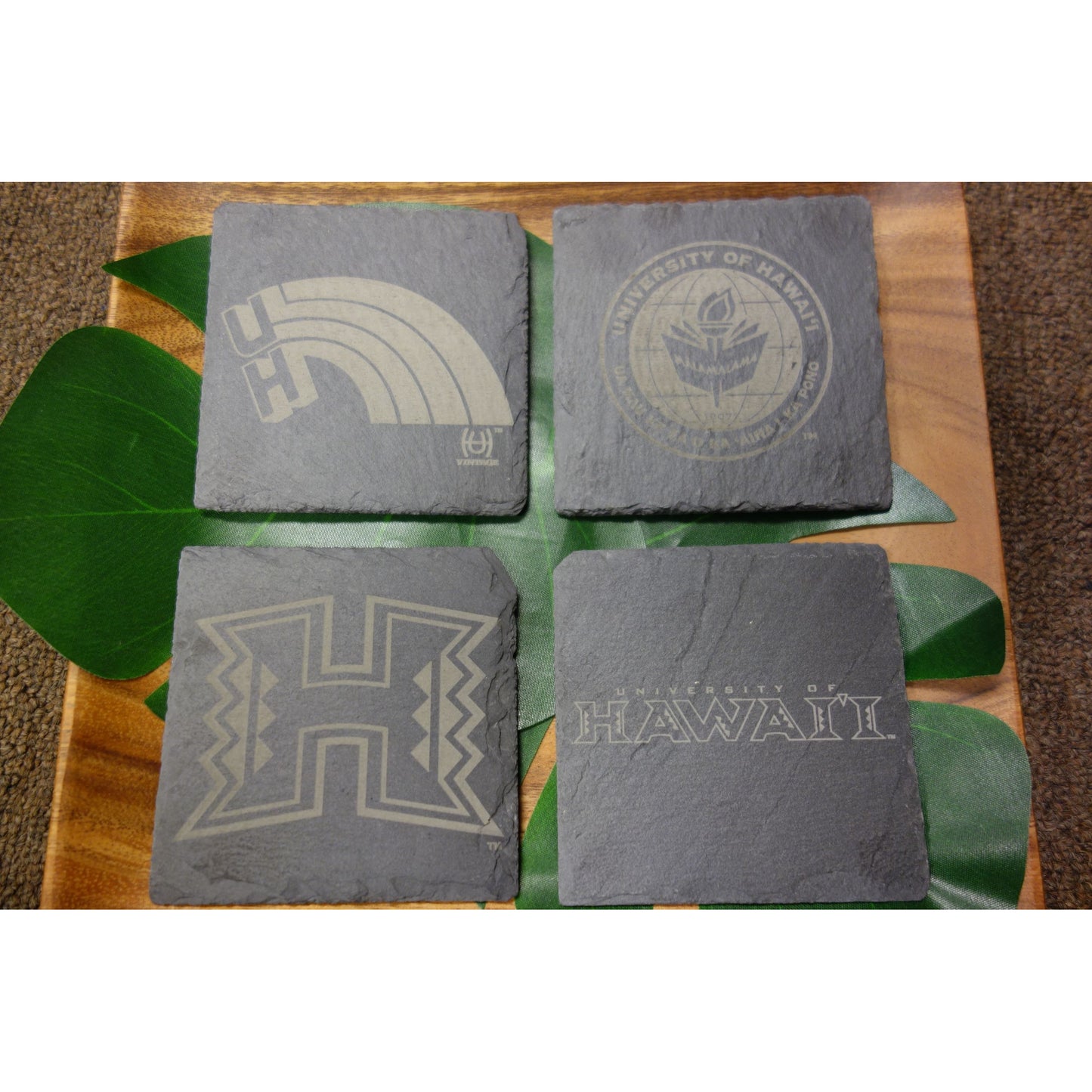 Set of 4 Slate Coasters - Officially Licensed University of Hawaii Logos